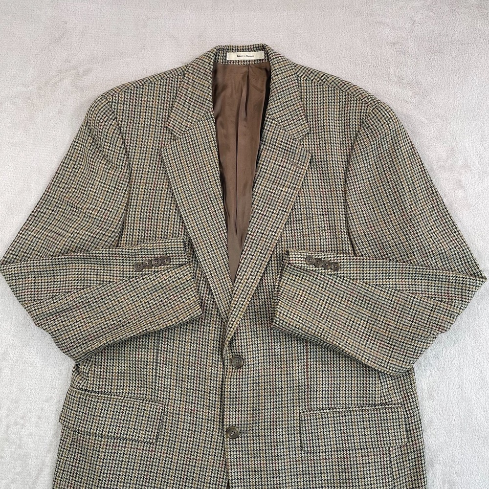 Vintage Polo Ralph Lauren Blazer Sports Coat Men 44 Brown Houndstooth‎ Silk Wool